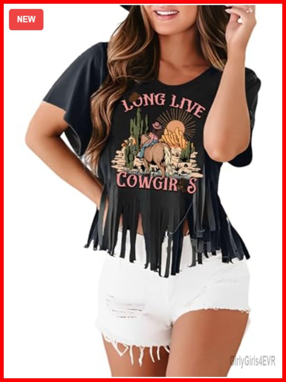Western Cowgirl Fringe Shirt Women Cotton Blend Short Sleeve Crewneck
